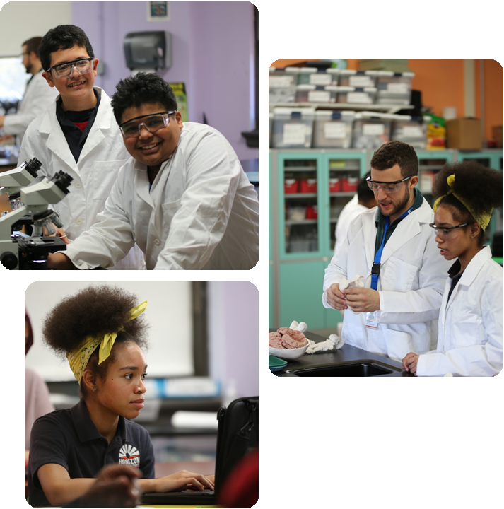 Students engaged in various activities in a science lab, showcasing teamwork and experimentation