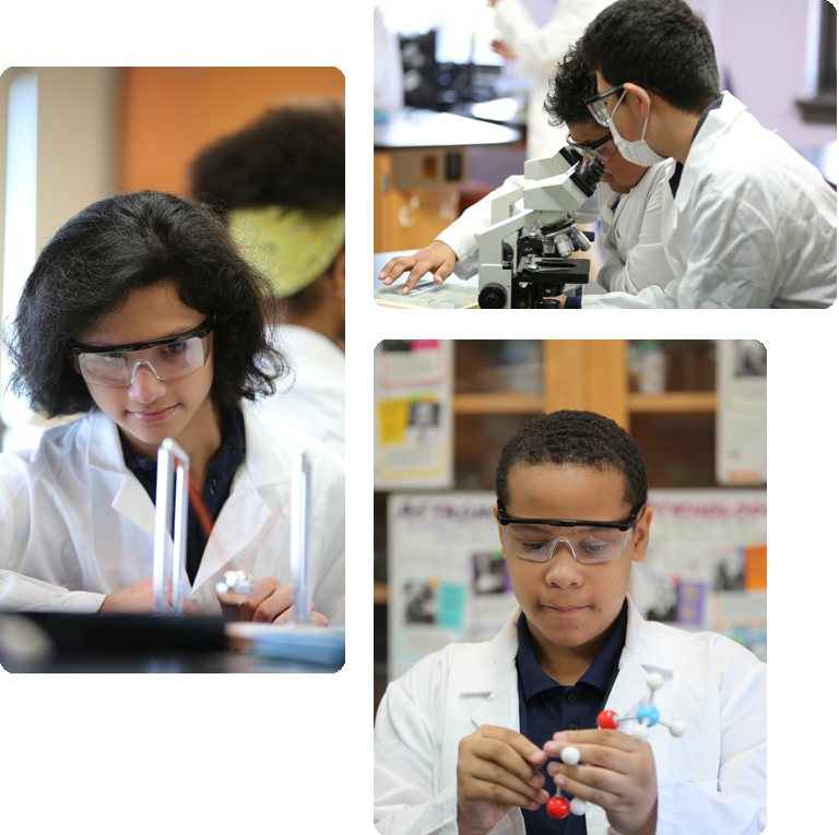 Students engaged in learning and interacting in a classroom collage